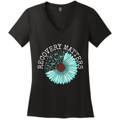 Recovery Matters Drug Alcohol Awareness Addiction Ribbon Women's V-Neck T-Shirt