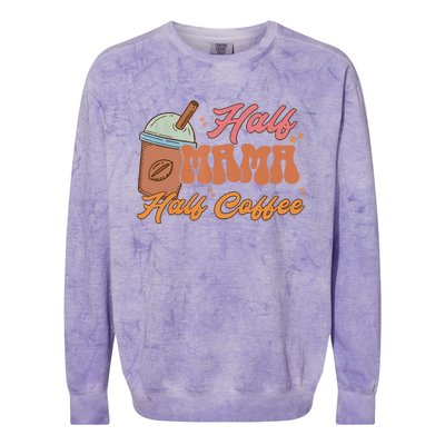 Retro Mother's Day Half Mama Half Coffee Caffeine Lover Colorblast Crewneck Sweatshirt