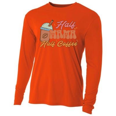 Retro Mother's Day Half Mama Half Coffee Caffeine Lover Cooling Performance Long Sleeve Crew