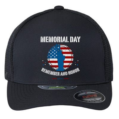 Retro Memorial Day Remember And Honor Veteran Usa Flexfit Unipanel Trucker Cap
