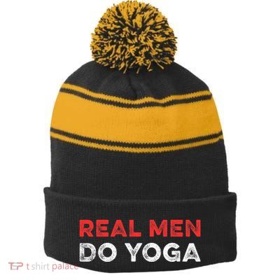 Real Men Do Yoga Spiritual Meditation Instructor Buddhist Stripe Pom Pom Beanie