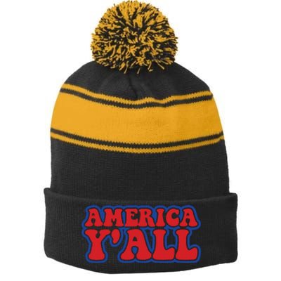 Retro Memorial Day America Stripe Pom Pom Beanie