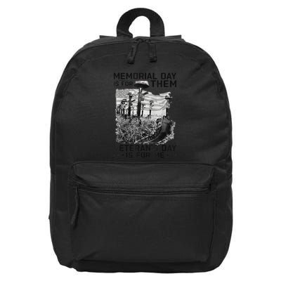 Retro Memorial Day Is For Them VeteranS Day Is For Me 16 in Basic Backpack