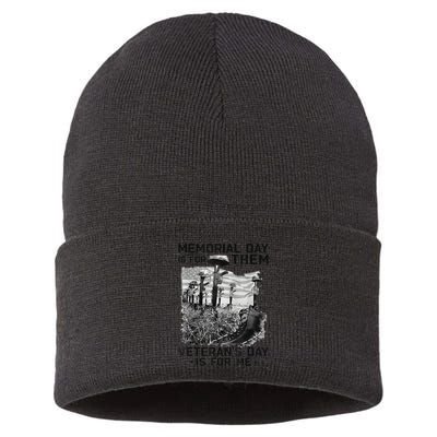 Retro Memorial Day Is For Them VeteranS Day Is For Me Sustainable Knit Beanie