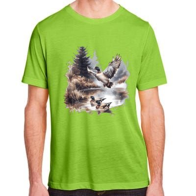 Retro Mallard Ducks Fall Pond Scene Adult ChromaSoft Performance T-Shirt