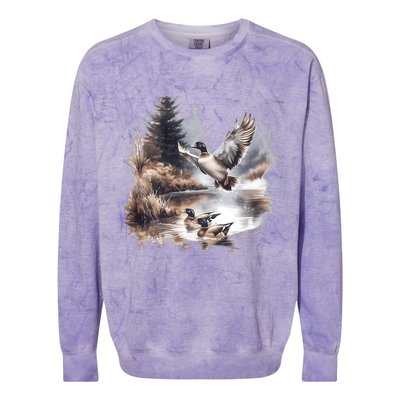 Retro Mallard Ducks Fall Pond Scene Colorblast Crewneck Sweatshirt