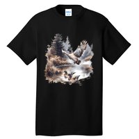 Retro Mallard Ducks Fall Pond Scene Tall T-Shirt