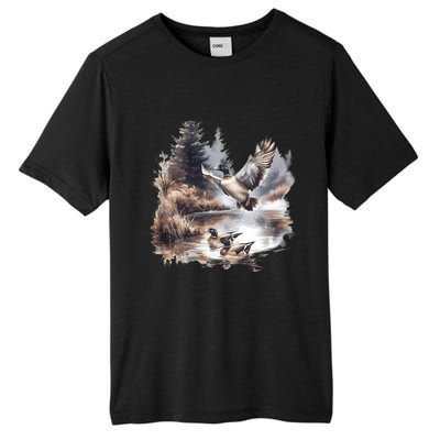 Retro Mallard Ducks Fall Pond Scene Tall Fusion ChromaSoft Performance T-Shirt