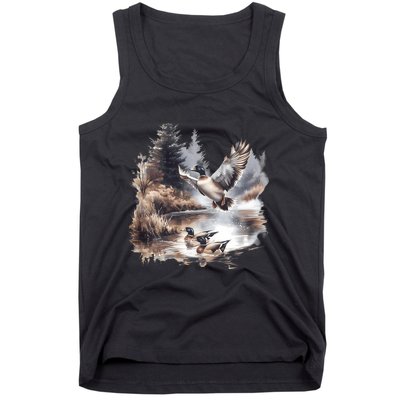 Retro Mallard Ducks Fall Pond Scene Tank Top