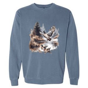 Retro Mallard Ducks Fall Pond Scene Garment-Dyed Sweatshirt