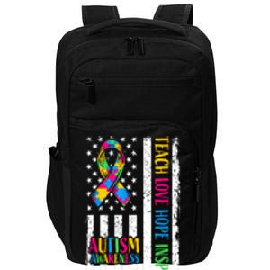 Ribbon Mom Dad American Flag Autism Teach Love Hope Inspire Gift Impact Tech Backpack