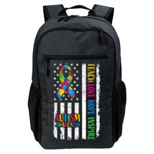 Ribbon Mom Dad American Flag Autism Teach Love Hope Inspire Gift Daily Commute Backpack