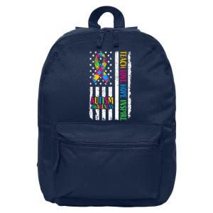 Ribbon Mom Dad American Flag Autism Teach Love Hope Inspire Gift 16 in Basic Backpack