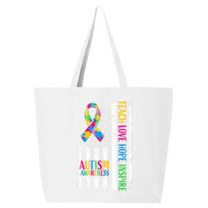 Ribbon Mom Dad American Flag Autism Teach Love Hope Inspire Gift 25L Jumbo Tote