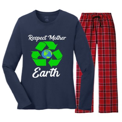 Respect Mother EarthFunny Earth Days Women's Long Sleeve Flannel Pajama Set 