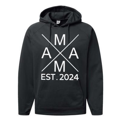 Retro Mama Est 2024 Happy Mothers Day Performance Fleece Hoodie