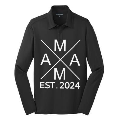 Retro Mama Est 2024 Happy Mothers Day Silk Touch Performance Long Sleeve Polo