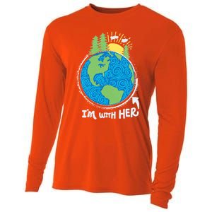 Respect Mother Earth I'm With Her Climate Protest Gift Cooling Performance Long Sleeve Crew