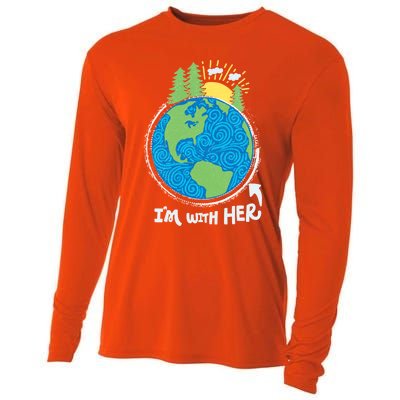 Respect Mother Earth I'm With Her Climate Protest Gift Cooling Performance Long Sleeve Crew