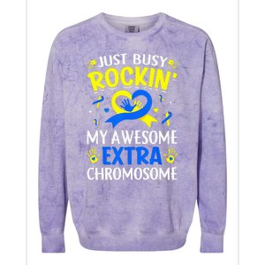 Rocking My Extra Chromosome World Down Syndrome Awareness Colorblast Crewneck Sweatshirt