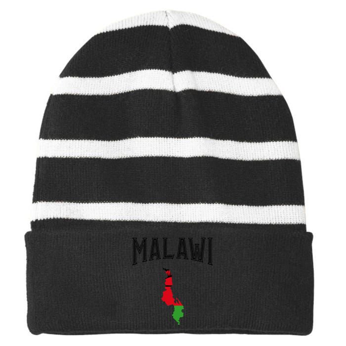 Retro Malawi Flag Vintage Throwback Athletic Striped Beanie with Solid Band