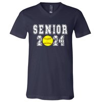 Retro Matching Family Softball Class Of 2024 Dad V-Neck T-Shirt