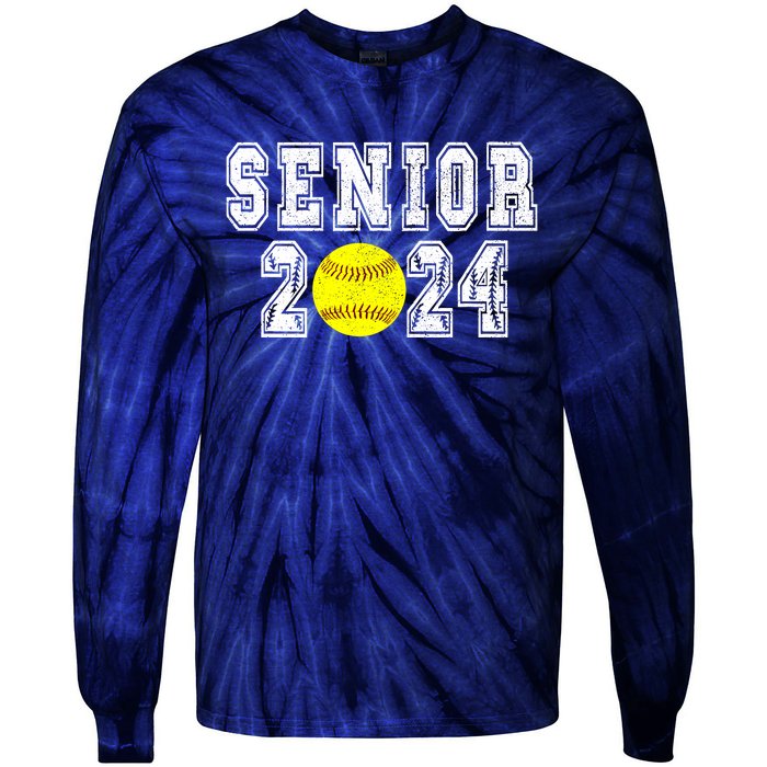 Retro Matching Family Softball Class Of 2024 Dad Tie-Dye Long Sleeve Shirt