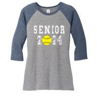 Retro Matching Family Softball Class Of 2024 Dad Women's Tri-Blend 3/4-Sleeve Raglan Shirt