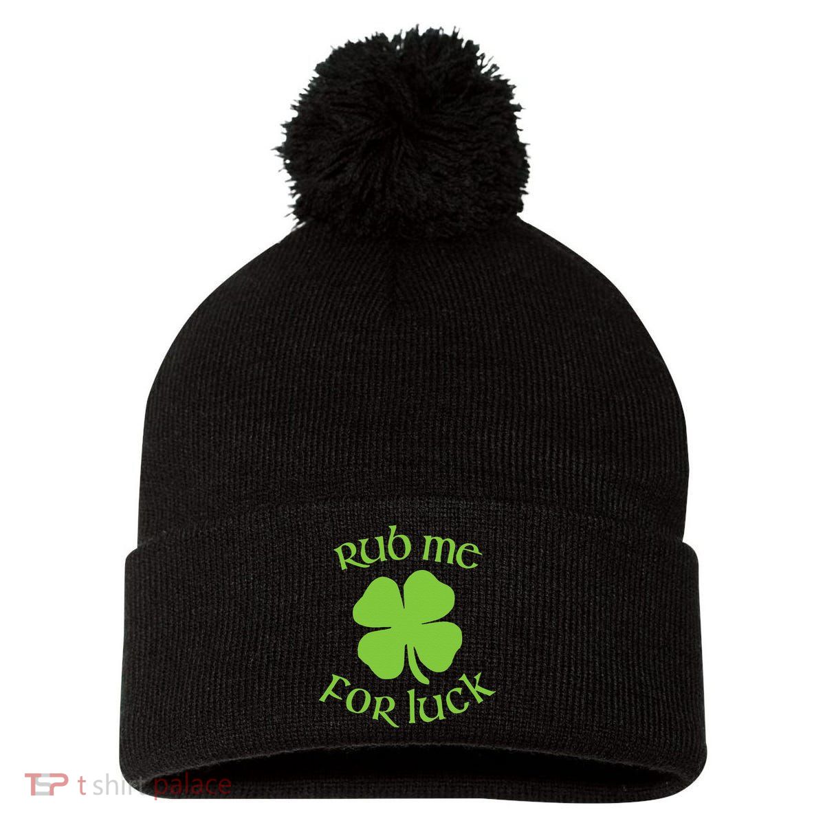 RUB ME FOR LUCK Funny St. Patrick's Day Pom Pom 12in Knit Beanie