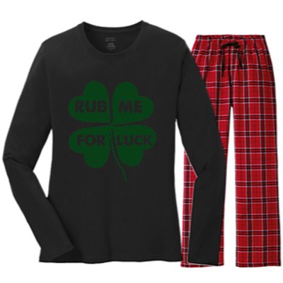 Rub Me For Luck St. Patrick's Day Funny Women's Long Sleeve Flannel Pajama Set 