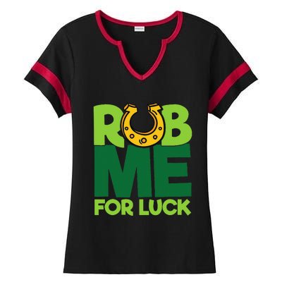 Rub Me For Luck St Patrick's Day Funny Adult Humor Ladies Halftime Notch Neck Tee