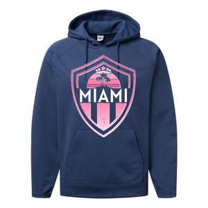 Retro Miami Florida Shield Badge Logo Performance Fleece Hoodie