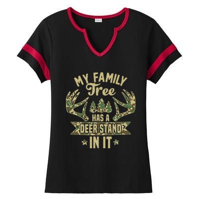 retro My Family Tree Has A Deer Stand In It  Camo Hunting  Ladies Halftime Notch Neck Tee