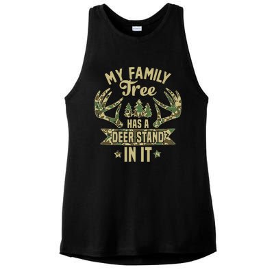 retro My Family Tree Has A Deer Stand In It  Camo Hunting  Ladies PosiCharge Tri-Blend Wicking Tank