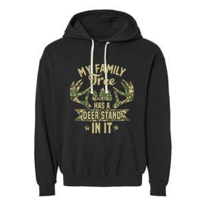 retro My Family Tree Has A Deer Stand In It  Camo Hunting  Garment-Dyed Fleece Hoodie