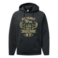 retro My Family Tree Has A Deer Stand In It  Camo Hunting  Performance Fleece Hoodie