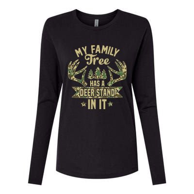 retro My Family Tree Has A Deer Stand In It  Camo Hunting  Womens Cotton Relaxed Long Sleeve T-Shirt