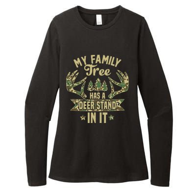 retro My Family Tree Has A Deer Stand In It  Camo Hunting  Womens CVC Long Sleeve Shirt