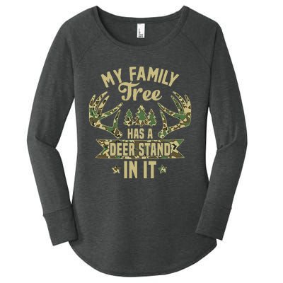 retro My Family Tree Has A Deer Stand In It  Camo Hunting  Women's Perfect Tri Tunic Long Sleeve Shirt