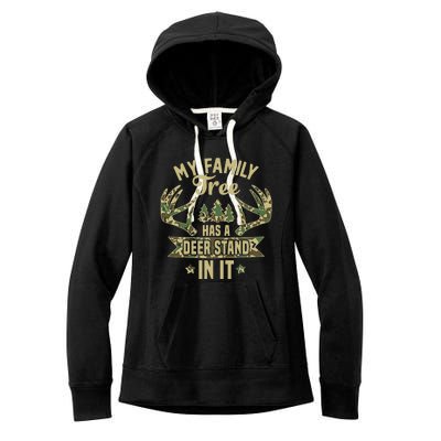 retro My Family Tree Has A Deer Stand In It  Camo Hunting  Women's Fleece Hoodie