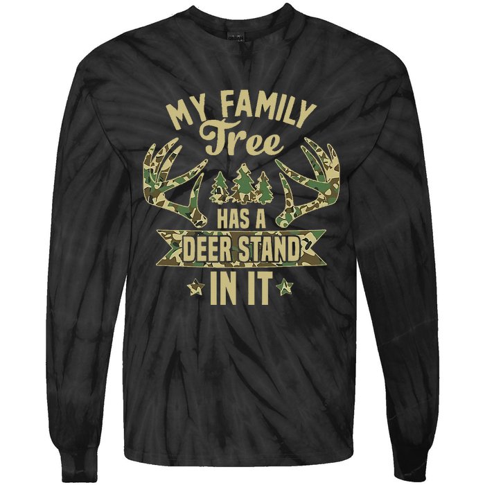 retro My Family Tree Has A Deer Stand In It  Camo Hunting  Tie-Dye Long Sleeve Shirt