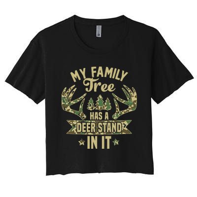 retro My Family Tree Has A Deer Stand In It  Camo Hunting  Women's Crop Top Tee