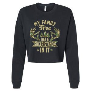 retro My Family Tree Has A Deer Stand In It  Camo Hunting  Cropped Pullover Crew