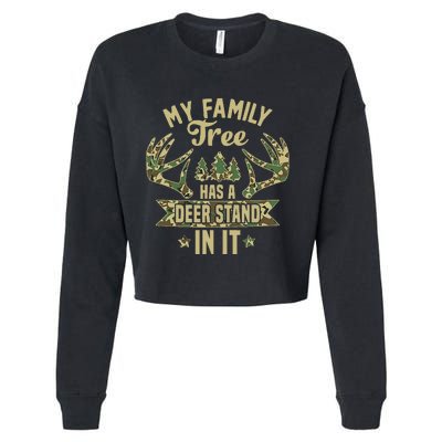 retro My Family Tree Has A Deer Stand In It  Camo Hunting  Cropped Pullover Crew