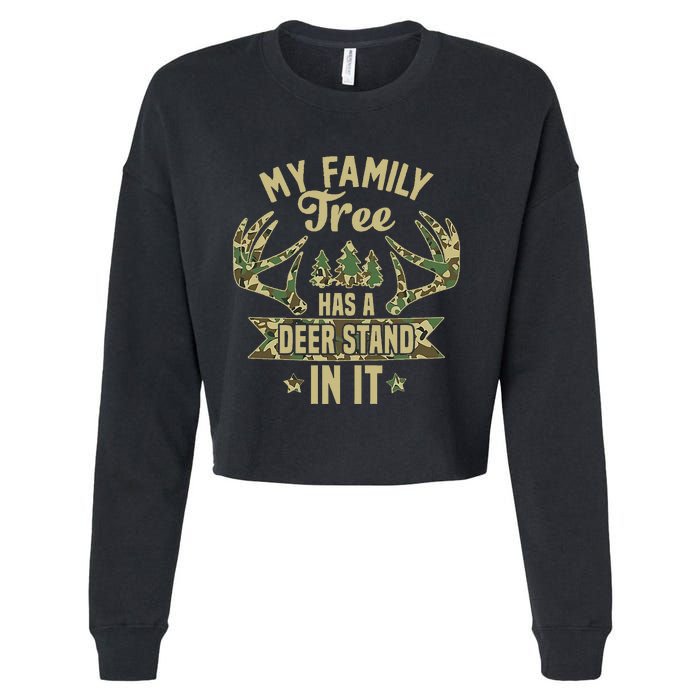 retro My Family Tree Has A Deer Stand In It  Camo Hunting  Cropped Pullover Crew