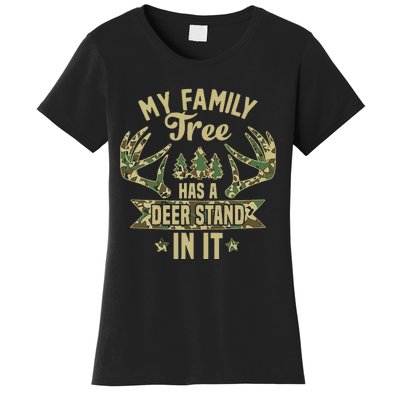 retro My Family Tree Has A Deer Stand In It  Camo Hunting  Women's T-Shirt