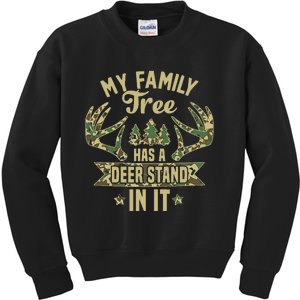 retro My Family Tree Has A Deer Stand In It  Camo Hunting  Kids Sweatshirt