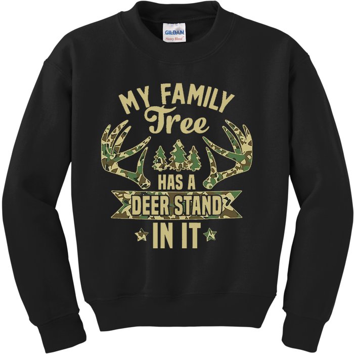 retro My Family Tree Has A Deer Stand In It  Camo Hunting  Kids Sweatshirt