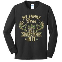 retro My Family Tree Has A Deer Stand In It  Camo Hunting  Kids Long Sleeve Shirt