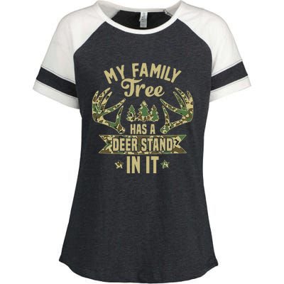 retro My Family Tree Has A Deer Stand In It  Camo Hunting  Enza Ladies Jersey Colorblock Tee